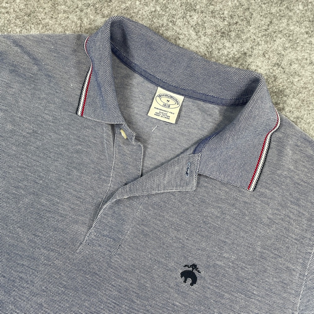 Brooks Brothers Mens Polo Shirt Medium Blue Slim Fit Performance Pique Logo